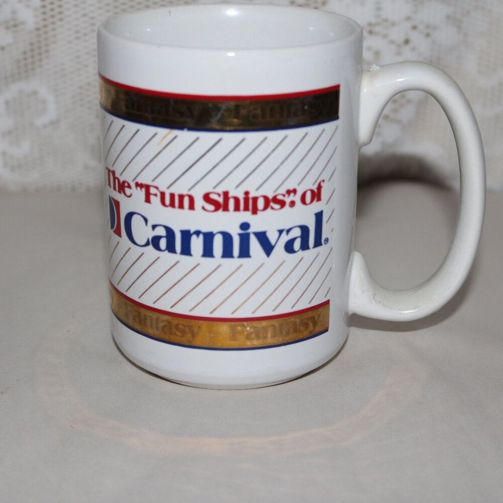 Carnival cruise line Fantasy ship coffee mug is not microwave safe 1990s era